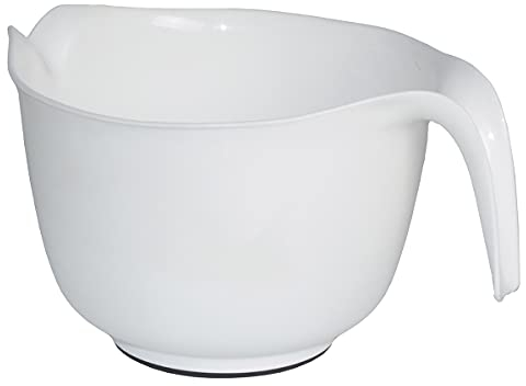 Glad Mixing Bowl with Handle – 3 Quart | Heavy Duty Plastic with Pour Spout and Non-Slip Base | Dishwasher Safe Kitchen Supplies for Cooking and Baking, White