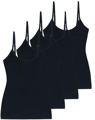 Comfneat Women's 4-Pack Slim-Fit Camisole Adjustable Spaghetti Tops | Cotton Elastane, Undershirts