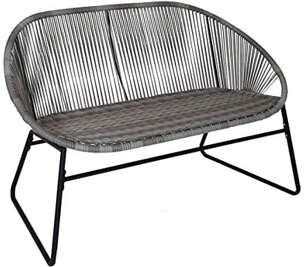 Charles Bentley Zanzibar 2 Seater Indoor, Outdoor, Patio, Conservatory, Balcony, Furniture Bench, In Grey PE Rattan, With Black Powder Coated Frame, Contemporary, Wicker Seat (67x118x77cm)