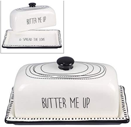 Youngs Ceramic Butter Dish with Lid, Black/White