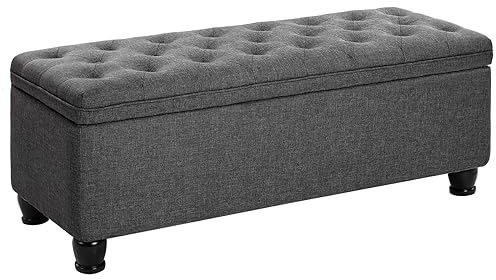 SONGMICS Storage Ottoman, 46.5 Inches Bedroom Bench, Solid Wood Legs