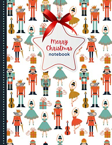 Merry Christmas Notebook: Vintage Holiday Classic Nutcracker Ballet Pattern / Large Blank Wide Ruled Journal Gift / Doodle Book - Shopping List ... Santa or Stocking Stuffer for Adult Women
