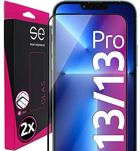 S.E für iPhone 13 Pro Schutzglas - 2x 9H Glas im SET aus Deutschland, mit Installationsrahmen, kinderleichte Anwendung, iPhone 13 Pro Displayschutz Full Screen, Schutzhülle kompatibel