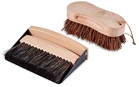 Natural Life NL109001 Floor Cleaning Set, dustpan and brush, scrubbing brush by Tower beech wood, Beech Wood