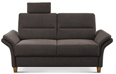 CAVADORE 2-Sitzer Sofa Wyk / 2er Couch im Landhausstil mit Federkern, Kopfstütze + Holzfüßen / 166 x 90 x 89 / Chenille, Braun