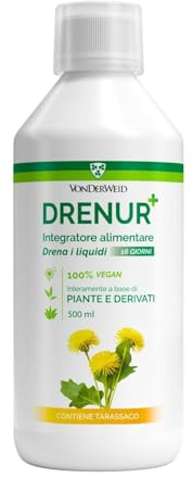 Vonderweid - DRENUR + | Diuretico Drenante Forte | Integratore Drenante con Aloe Vera, Ananas, The Verde, Tarassaco e Pilosella | Integratore Ritenzione Idrica alle 10 Erbe | Gusto Zenzero | 500 ml