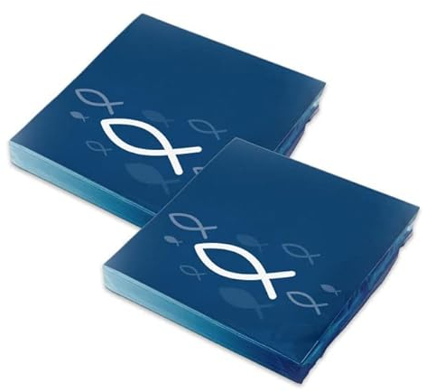 itenga Servietten Papier Fisch 30 x 30 cm 3-lagig 40 Stück für Taufe Kommunion Konfirmation Jungen und Mädchen (blau)