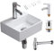 CROSS ZEBRA Rectángulo Lavabo Fregadero con Grifo, Residuos, P-Trap Montado en la Pared Alta Temperatura Calcinación Cerámica Recipiente Blanco Diseño Simple Superficie Brillante Fácil de Limpiar para