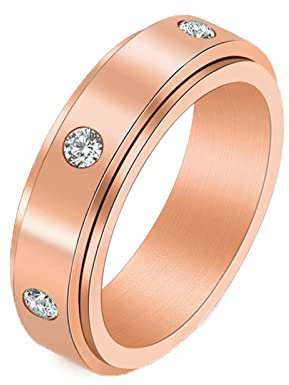 Mesnt Edelstahl Ring Frauen, Zirkonia Stress Relief Fidget Spinner Ring Roségold Größe 57 (18.1)