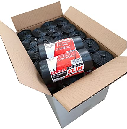 Clim Profesional 400 Bolsas Basura Resistentes 100 Litros. Rollo 10 uds color negro. Caja con 400 Sacos de Bolsas de Comunidad 85x105cm 100 litros