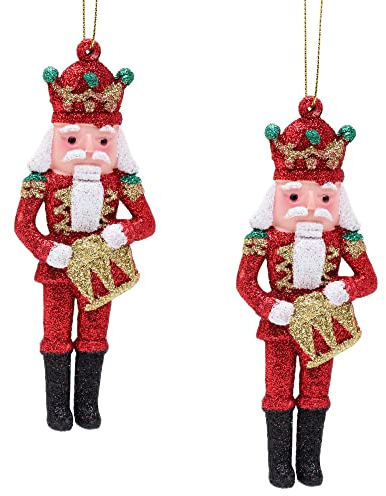 Toyland® Pack of 2 - 13cm Glittery Nutcracker Baubles - Red, Green, Gold & White Glitter – Christmas Tree Decorations