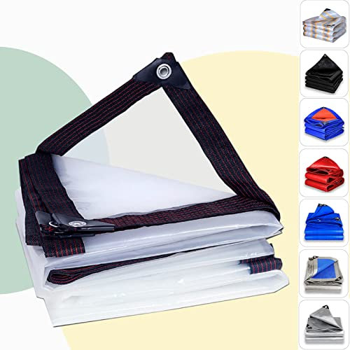 Transparente Abdeckplane Gewebeplane Plane mit Ösen aus PE 6x8m Bauplane Gartenplane Wasserdicht 0.12mm Bootsplane Holzplane 160g/m² Schutzplane für Pool Zeltunterlage Trampolin