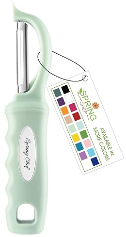 Spring Chef Premium Swivel Vegetable Peeler, Comfortable Handle and Ultra Sharp Stainless Steel Blades - Perfect Kitchen Peeler For Veggie, Fruit, Potato, Carrot, Apple - Pistachio