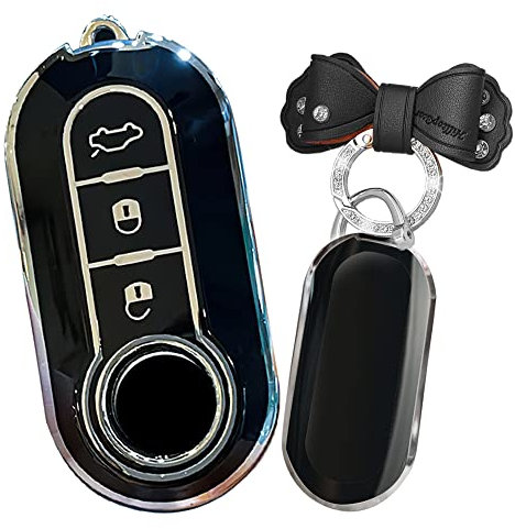 TECART Porte-clés en TPU pour Fiat Ducato Panda Grande Punto - Accessoires - 3 Boutons, Noir, 3 Button