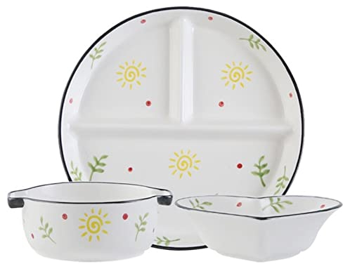 Meiiron 3Pcs Cutlery Set One Person Use Bariatric Plates for Portion Control, Divided Plate/Soup Bowls - White with Fruit Pattern (Color : C)