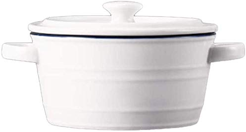 Piatti da cocotte in ceramica bianca, forno sul tavolo che serve stampini con coperchio, teglia per colazione, dessert, uovo al vapore, budino, torta, bianco