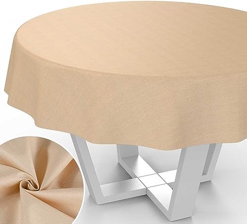 Stoff Tischdecke Textil Tischwäsche Tischtuch Baumwolle Polyester abwaschbar Uni Ornament Damast Jacquard Gewebe waschbar Beige Rund 120cm Schnittkante