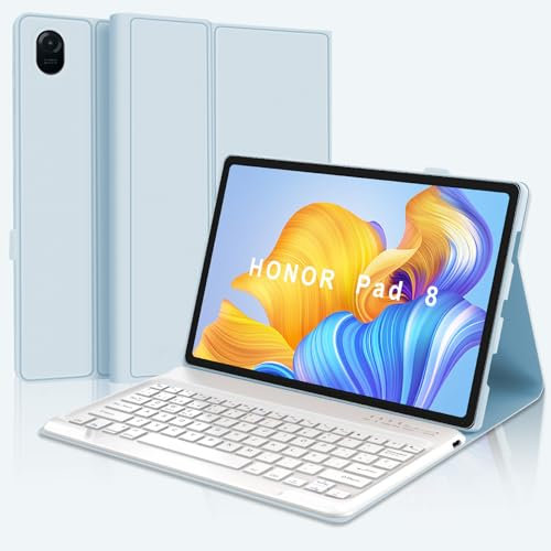 JADEMALL Funda con Teclado para Honor Pad 8 12, Teclado Magnético Extraíble Inalámbrico Bluetooth con Español Ñ y Funda Delgada para Tablet Honor Pad 8 12 Pulgadas, Azul Claro