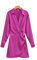 WEITING Office Lady Satén Camisas Vestido Mujer Primavera Verano Manga Larga Laple V Cuello Fruncido Vestido Corto Fiesta Casual Outfit-Fucsia,L