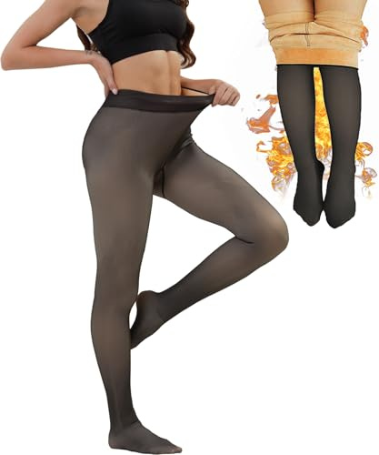 Merlvida Strumpfhosen Damen Winter High Waist Thermo Strumpfhose Gefütterte Leggings Warme Fleece Winterstrumpfhose Gefälschte Durchscheinend Thermostrumpfhose Pantyhose 1-3 Paar