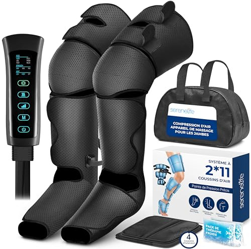 SereneLife Appareil de Massage des Jambes avec Chaleur et Compression d’Air – Massage Mollets, Genoux et Pieds, 6 Modes, 3 Intensités,Vibration, Favorise Circulation Sanguine et Détente Musculaire