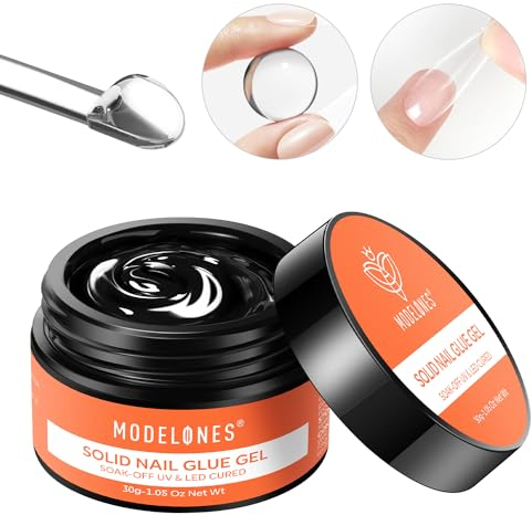 Modelones Fester Nagelkleber, 30g Nail Glue für Acryl Nagelspitzen, Nageltips, Fake Nails und 3D Gel, Lang Anhaltende Starke Haftung, Brauchen Unter UV Nagellampe, Nail Art DIY zu Hause Salon