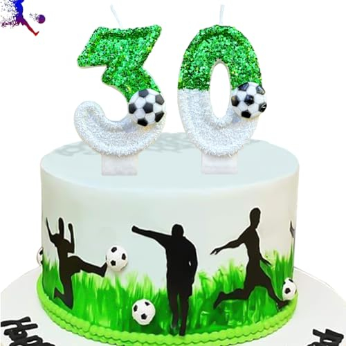 30. Geburtstag Zahlen Kerze, Grün und weiß Geburtstagskerzen Fußball, Glänzenden Pailletten Zahlen Kerzen, Geburtstag Tortendeko für Jungen Geburtstagsparty und Jahrestag Feier Supplies (30)