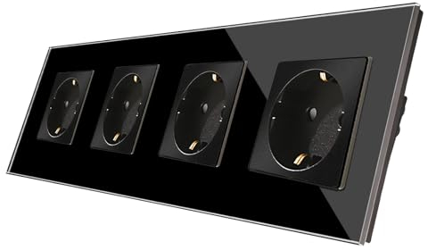 CNBINGO Glas Schuko Steckdose unterputz - Design Schutzkontakt Wandsteckdose vierfach mit Glasrahmen - in Schwarz