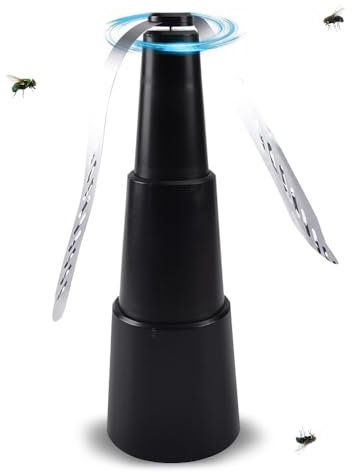 Decdeal Fliegenklatschen-Ventilator für draußen oder drinnen, batteriebetrieben, höhenverstellbar, zum Drehen von Lebensmitteln, Fliegenschutz-Ventilator