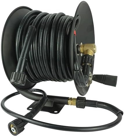 Schlauchtrommel mit Schlauch | für Kärcher Kränzle Hochdruckreiniger | 25 Meter DN08 | Schlauch bis 250 bar | 2m Zuleitungsschlauch | hohe Widerstandsfähigkeit | M22x1,5 AG/IG | Schlauchaufroller