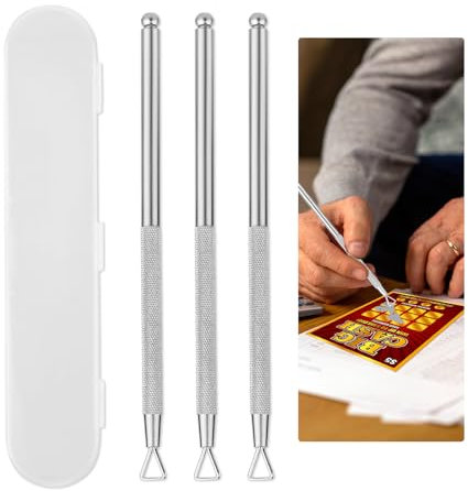 3pz Strumento per Grattare Biglietti della Lotteria, Acciaio Inossidabile Strumento per Grattare Lotto con Scatola Immagazzinaggio Metallo Supporto Grattare Etichette Rivelazioni Impeccabili