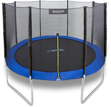 SereneLife Trampolin Outdoor Kinder Ø 244 / 305 / 366 cm, Kindertrampolin mit Randabdeckung & Netz für Sicherheit, Gartentrampolin ASTM-zertifiziert, Gartentrampoline wetterfest, stabile L-form Füße