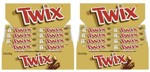 TWIX Doppelriegel 2x 32x50g Schokoriegel Knusperkeks mit zartem Karamell umhüllt von Milchschokolade