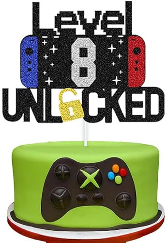 Cosmeria Gaming Deko 8. Geburtstag Junge, Happy Birthday Cake Topper, Tortendeko und Kuchendeko, Geschenk für 8 Jahre Junge, Geburtstags Cake Topper