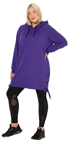 Ulla Popken Damen große Größen Übergrößen Plus Size Long-Hoodie, Satinbänder, Kapuze, Langarm lila 46+ 832306847-46+