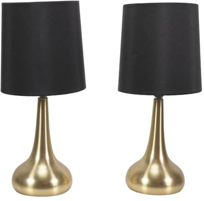 ValueLights | Brushed Gold Teardrop Touch Dimmer Table Lamps with Black Shade | Home Décor, Bedside & Desk Lamp | Includes Bulb