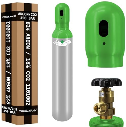Gasflasche gemischt MIX Argon (82%) + CO2 (18%) 8 Liter 150 bar Schweißgas MIG/MAG Schweißen Schutzgas für Stahl Universal geeignet inklusive Ventil Nachfüllbar