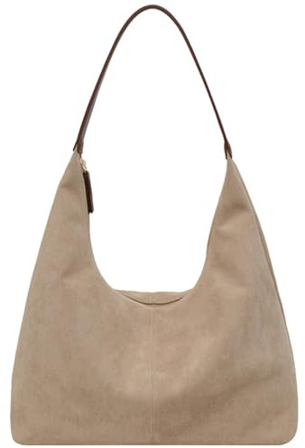 TIAASTAP Wildleder Handtasche Damen Shopper Beuteltasche Mit Reißverschluss - Braun Hobo Shoulder Bag Tragetasche Slouchy