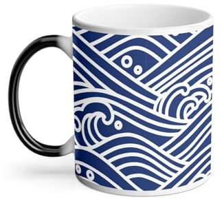 Mug Thermo-réactif Tasse Magique - Vague de l'Ocean Motif Minimaliste Japonais Moderne Hokusai Simple - 325 ml