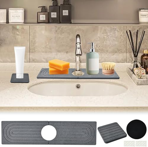 YBCCBY Abtropfmatte Spüle Kieselgur Matte Wasserhahn Spritzschutz Schmal Wasserhahnschutz Matte Waschbecken Wasserhahnmatte Stein Schnell Trocknende Spülbecken Trockenmatte Sink Splash Guard für Küche