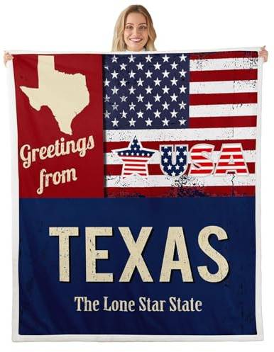Loussiesd Kinder Amerikanische Flagge Decke 150x200cm, Texas Star Wohndecke Patriotismus Kuscheldecke für Jungen Mädchen Wild West Flanell Fleecedecke für Couch