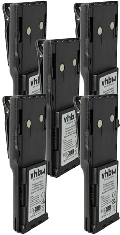 vhbw 5x Battery Replacement for Motorola HNN8133C, HNN8308A, HNN9628 for Radio, Walkie-Talkie (1800 mAh, 7.5 V, NiMH) + Belt Clip