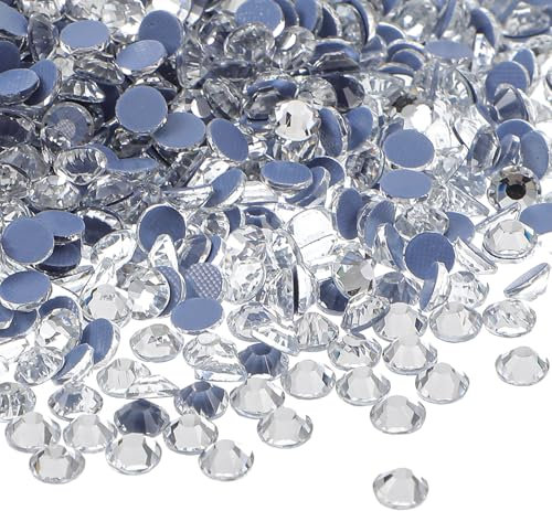 COMNICO Hotfix Rhinestones, 1440Pcs Flatback Crystal Rhinestones Round Gems for Crafts Clothes DIY Decoration Nail Art and Craft Glue Fix 4.6-4.8mm