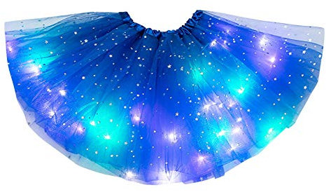 Karneval Kostüm Damen Tüllrock Damen Tütü Rock Tutu mit LED_Lichter Minirock Sterne Pailletten Tanzkleid Dehnbaren Ballettrock Tüllrock Vintage Erwachsene Fancy Dress Festliche (Blue#4, One Size)