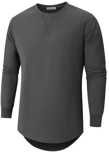 VEIISAR Men's Heavy Weight Crew Neck Long Sleeve T Shirt - Mens 100 Cotton Thick Longline T-Shirts (X363L Dark Grey XXXL)