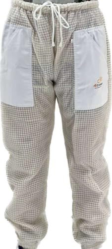 4BEE Imkerhose aus belüftetem Netz – Hose für Imker – Gummizug in der Taille und Kordelzug – Atmungsaktive Hose für heiße Tage bei der Arbeit mit Bienen - L Weiß
