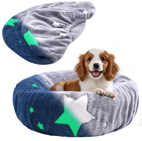 Hoopttay Glow in The Dark Dog Bed Cover Replacement Washable 20×9.8 Inch | Pet Bed Protector with Gray Star Pattern & Elastic Edges for Small & Medium Beds