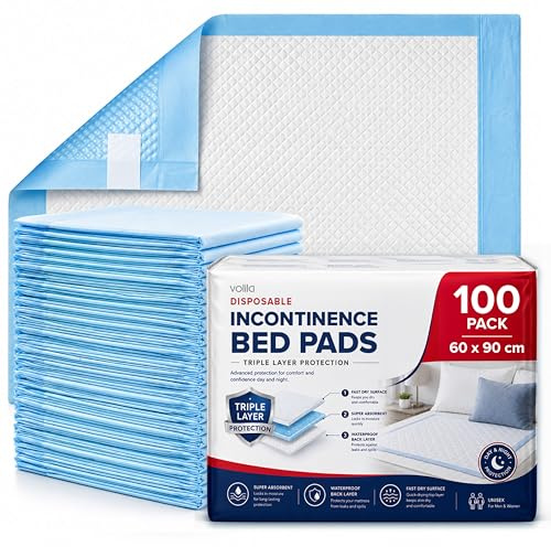 100 x Disposable Incontinence Bed Pads 60x90cm | Waterproof Bed Wetting Sheets – SAP Core, Odour Control, Self-Adhesive Tabs | Adults, Elderly, Post-Surgery & Babies (4 Packs of 25)