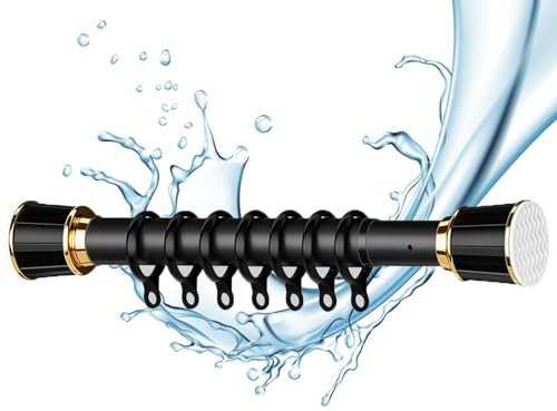 Tringle à rideau de douche réglable en acier inoxydable sans perçage 50-70 cm, 110-190 cm, 210-300 cm avec anneaux pour placard, chambre à coucher et salle de bain (noir, 160 à 250 cm)