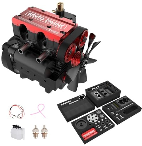 SEMTO/OTTO 7.0cc Inline Double-Cylinder Four-Stroke Air-Cooled ST-NF2 Nitro Engine Set Includes F-Type Electric Plug, 75ml Fuel Tank, Silicone Oil Pipe, and Brush Start Ignition Power Module